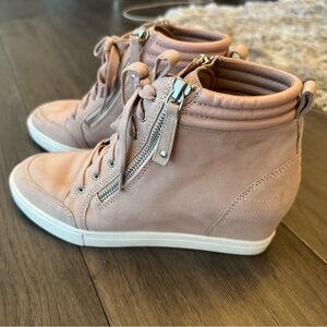 Linea Paolo Pink Suede Wedge Sneakers